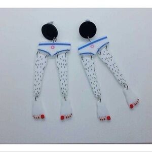 Quirky Leg Earrings with Red Nail Detail